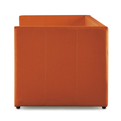 Orange Fabric Upholstered 1pc Day Bed with Pull-out Trundle Nailhead Trim Wood Frame Furniture