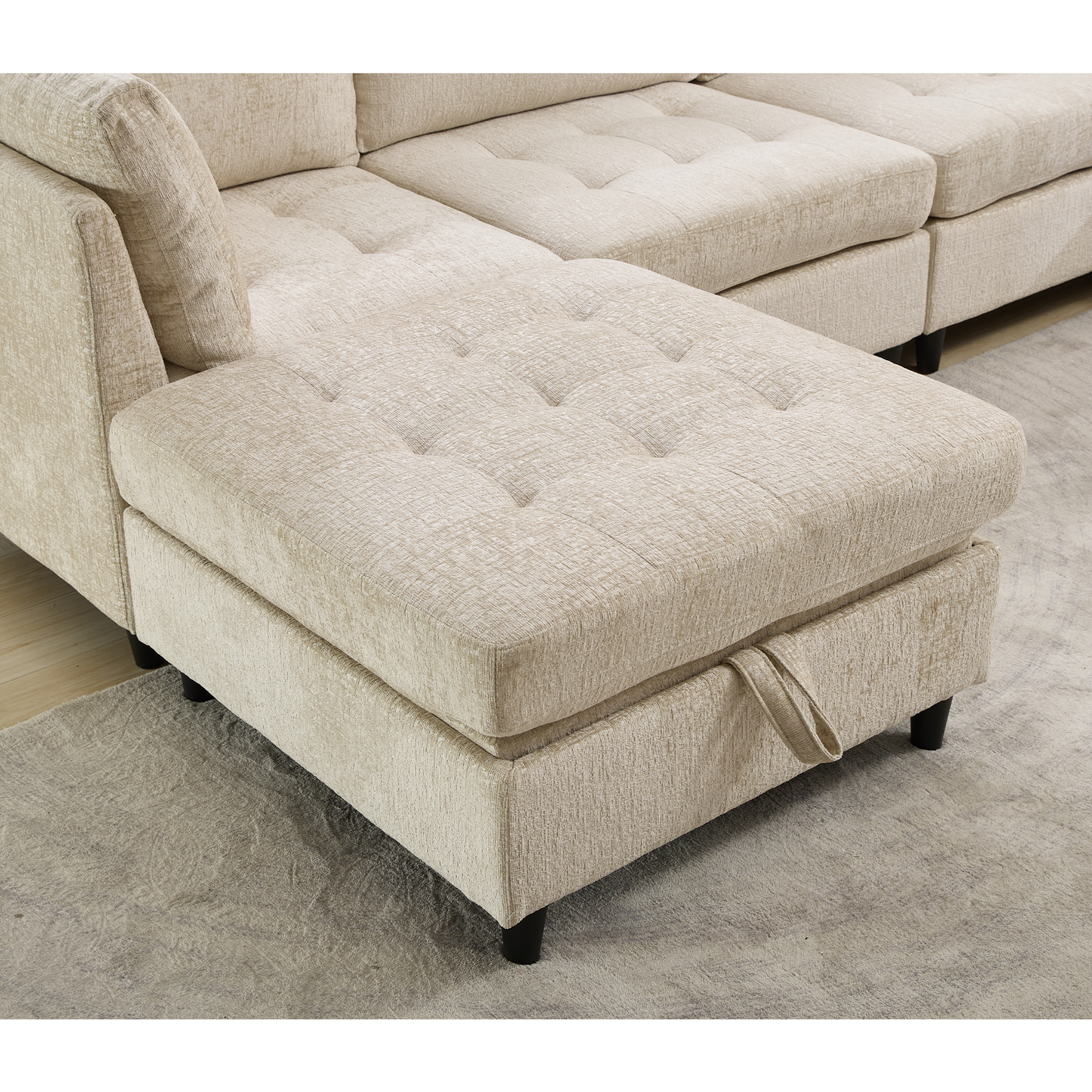 [NEW ARRIVED] [VIDEO PROVIDED]   Modular Sectional Couch with Storage Ottoman, U Shaped Sofa, Storage Ottoman,Minimalist ,Convertible Modular Sofa,Chenille ,Upholstered,6 Seat,Living Room,  Beige