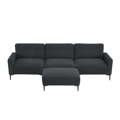 Modern Velvet L-Shaped Sectional Sofa, 4-Seater, Convertible Ottoman, Freely Combinable Sofa