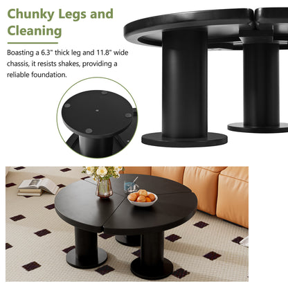 ON-TREND Φ39.4'' Easy Assembly Round Petal-Shaped Coffee Table, Cream Style Center Table with 3 Thick Legs, Minimalist Irregular End Table with Sleek Round Edges for Living Room, Black