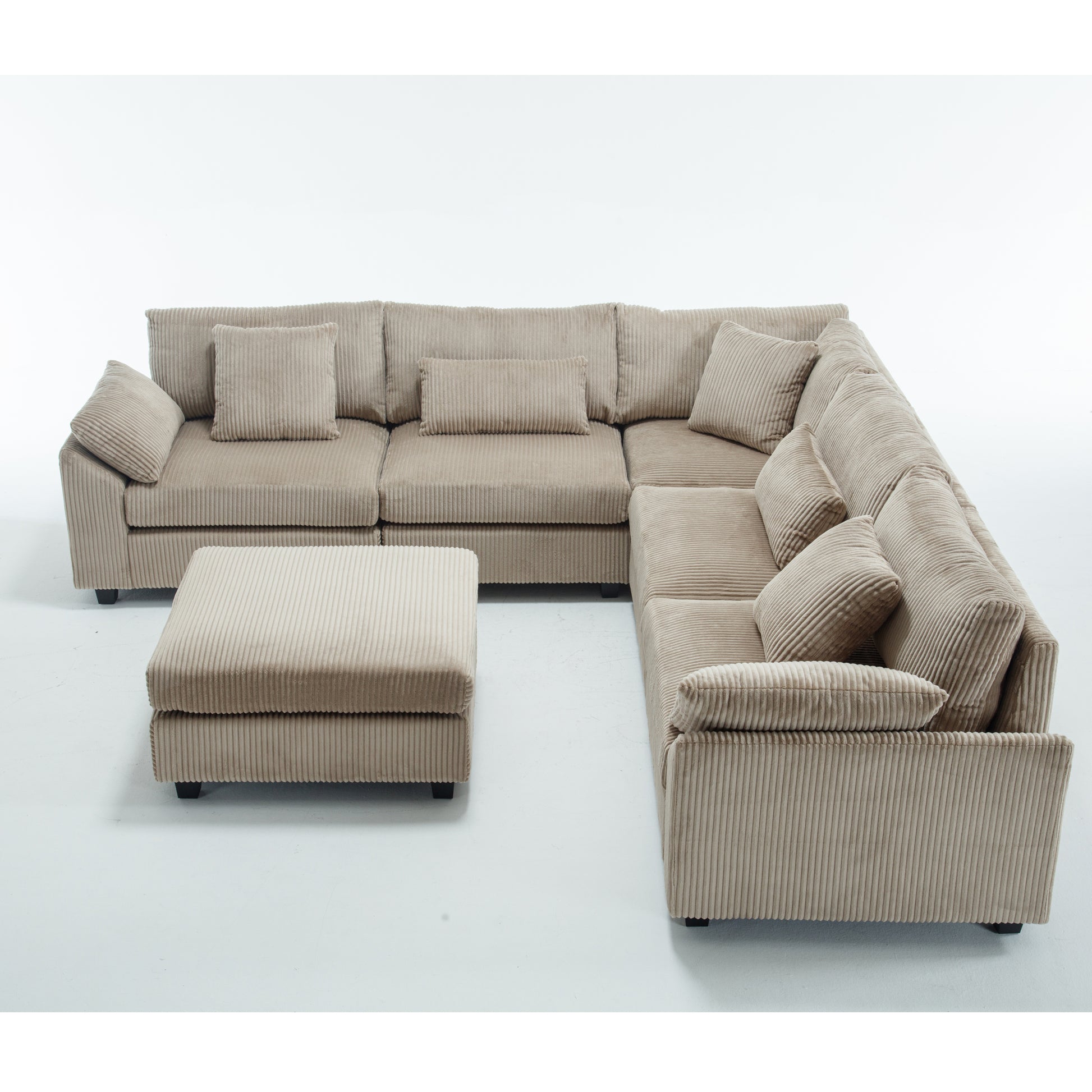 Oversized Modular Sectional Sofa Set, Corduroy Upholstered Deep Seat Comfy Sofa for Living Room, 6 Seat, Brown