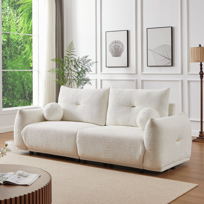 Lamb's wool 2-seater cushion sofa 90'' comfortable sofa for living room Bedroom and other casual spaces Lamb's wool sofa with 2 cushions and 2 ball pillows. (beige)