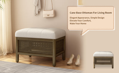 Cane Base Ottoman-Dark Walnut/Cream (21.5"*16"*17")