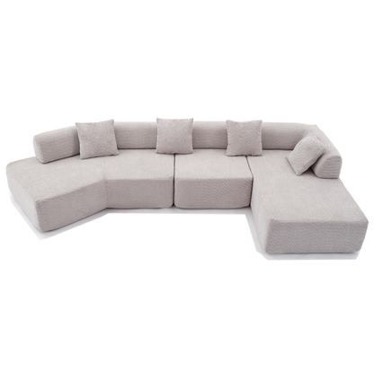 [NEW ARRIVED] [VIDEO PROVIDED]Modern Minimalist 140" L-Shape Couch ,No Assembly Required,Boucle,Modular Sofa ,Couch with Chaise,Free Combination Foam-Filled Sofa, 4 Seats, Gray