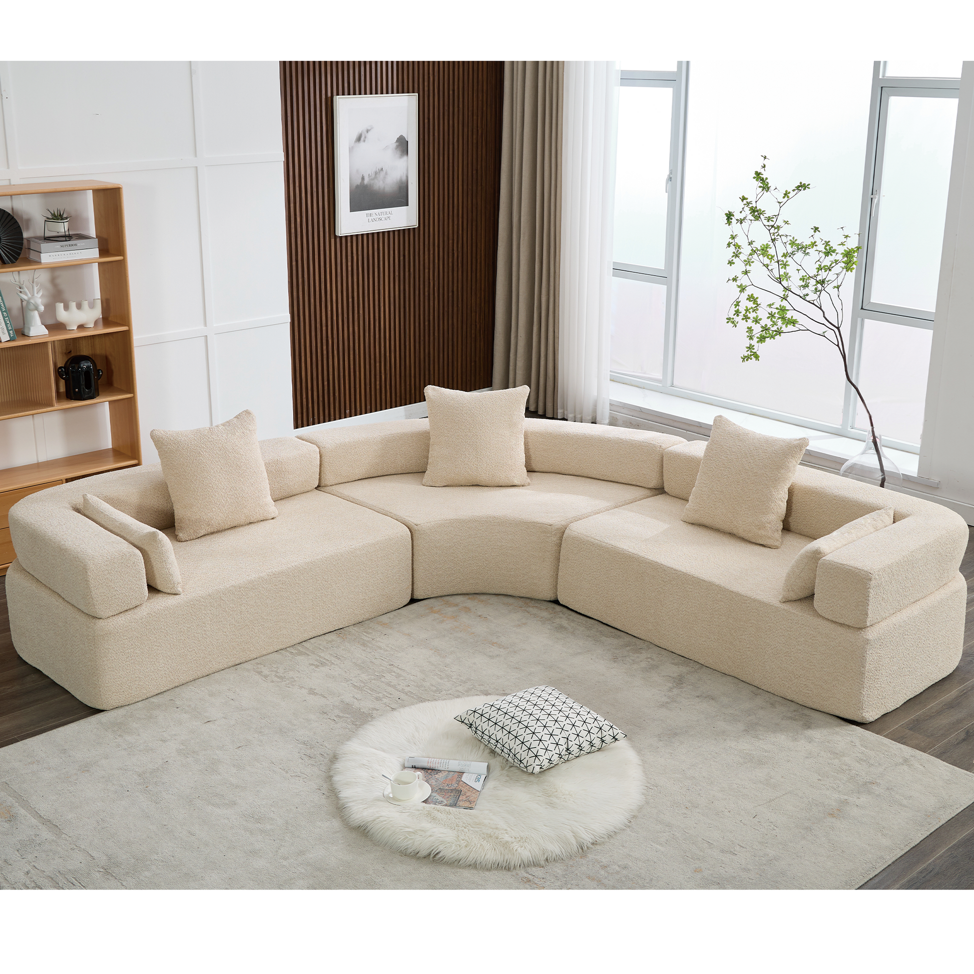 Henry Khaki Oversized Modern Modular Curved Sofa