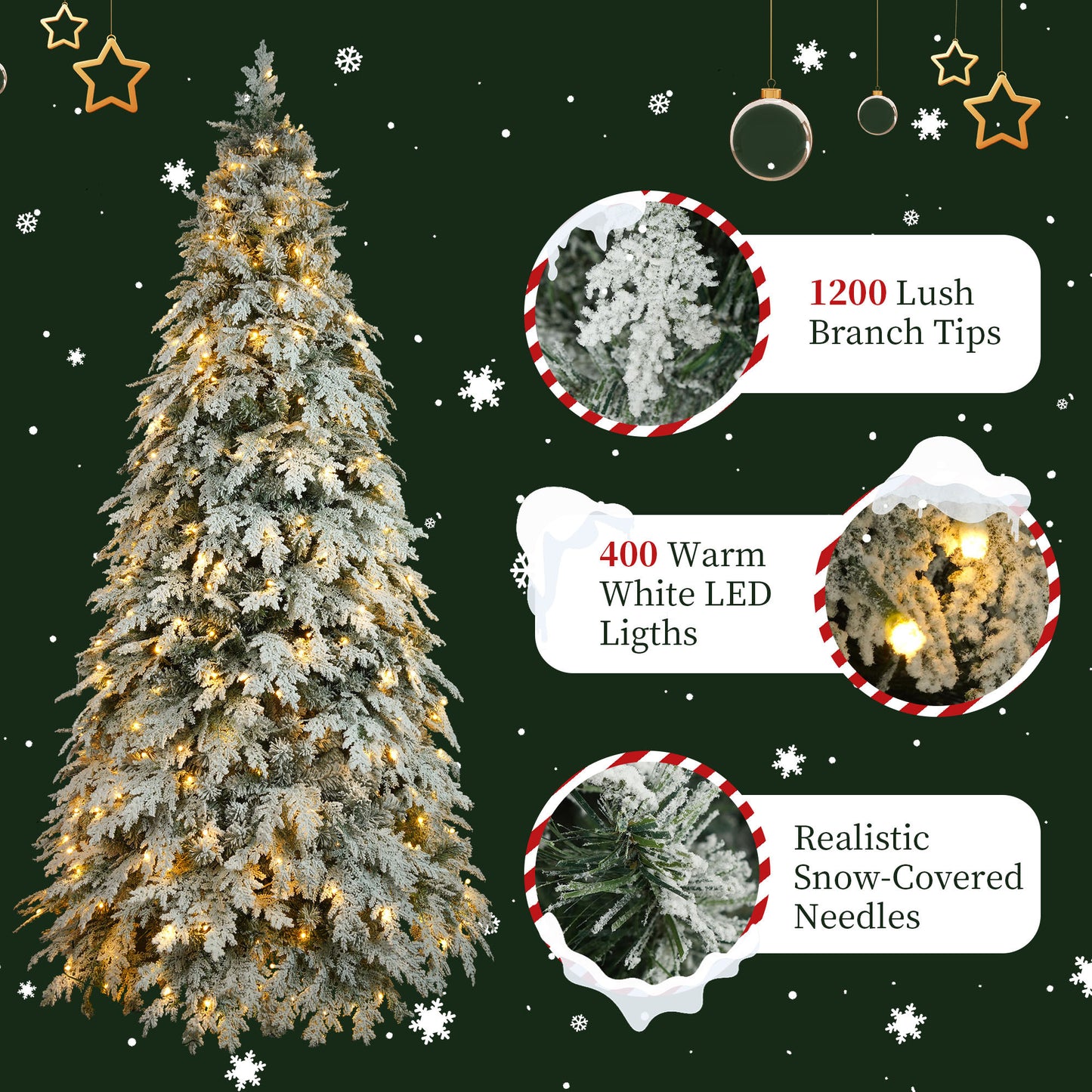 7.5ft Artificial Christmas Tree with 400 LED Lights and 1200 Bendable Branches, Christmas Tree Holiday Decoration, Creative Decorated Trees, Xmas Tree Christmas Decorations