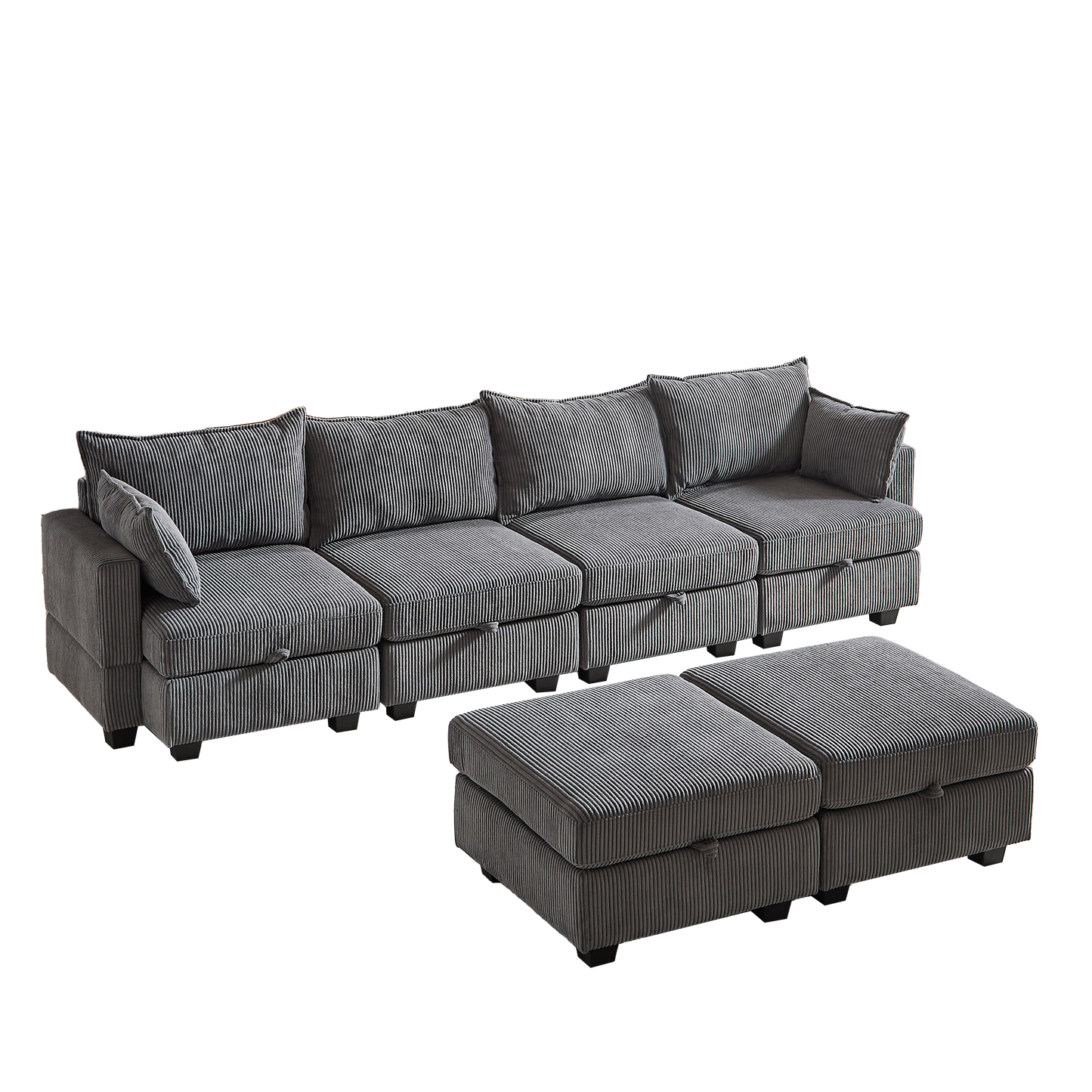 113.5'' Modular Sectiona Corduroy Sofa, Sectional Couches for Living Room U Shaped Sectional Couch with Storage Ottoman, 6 Seats Convertible Sectionals with Chaise