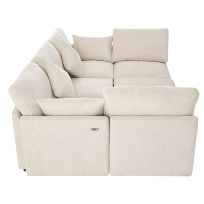 85.4" Sectional Sofa Modular Sofa U-shaped Sofa Couch Sofa Bed L-shaped Sofa with a Movable Ottoman and Two USB Ports for Living Room, Beige