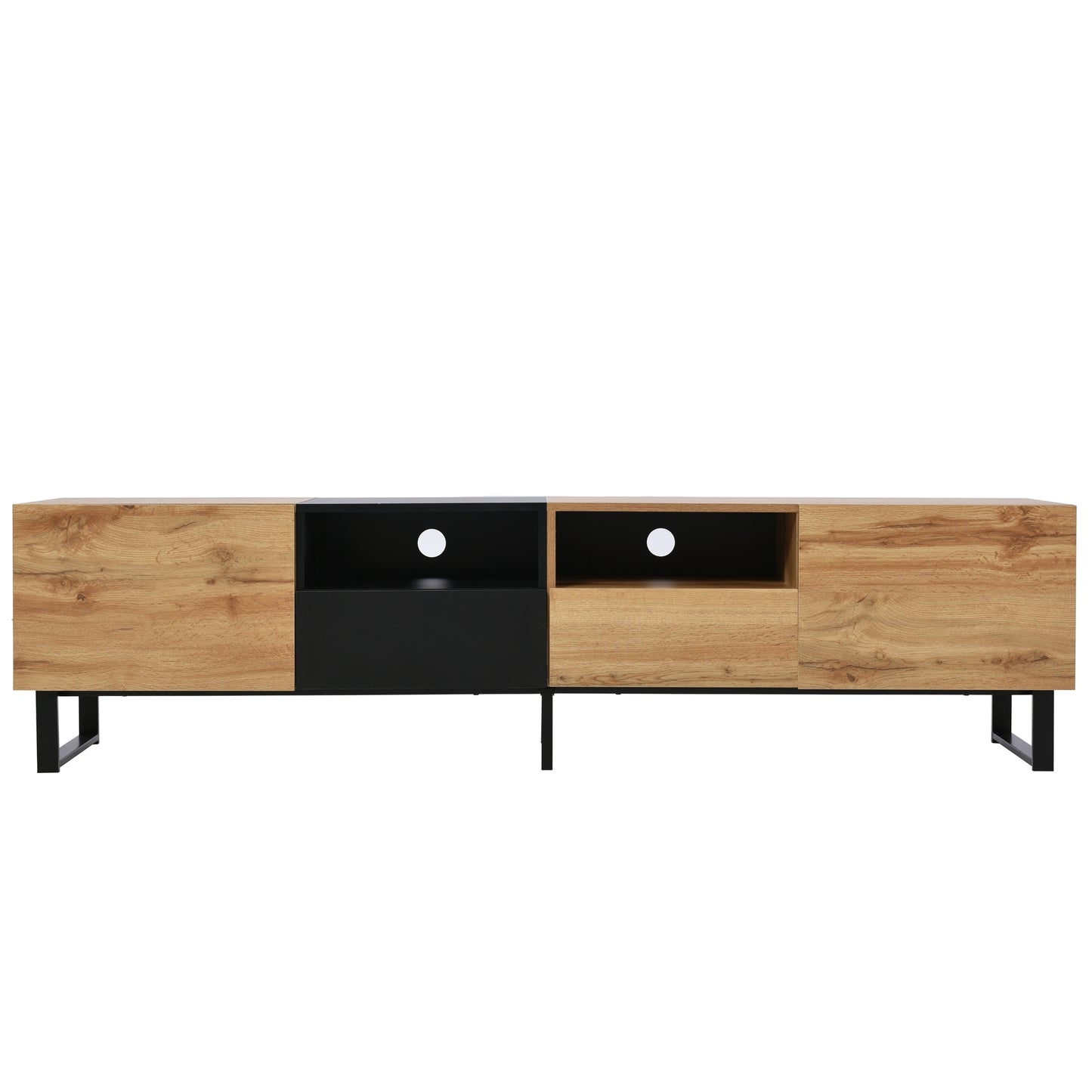 Modern TV Stand with 2 Cabinets& Open Storage Compartment, Color-matching Media Console Table for TVs up to 85'', Entertainment Center with Drop Down Door for Living Room, Bedroom, Home Theatre