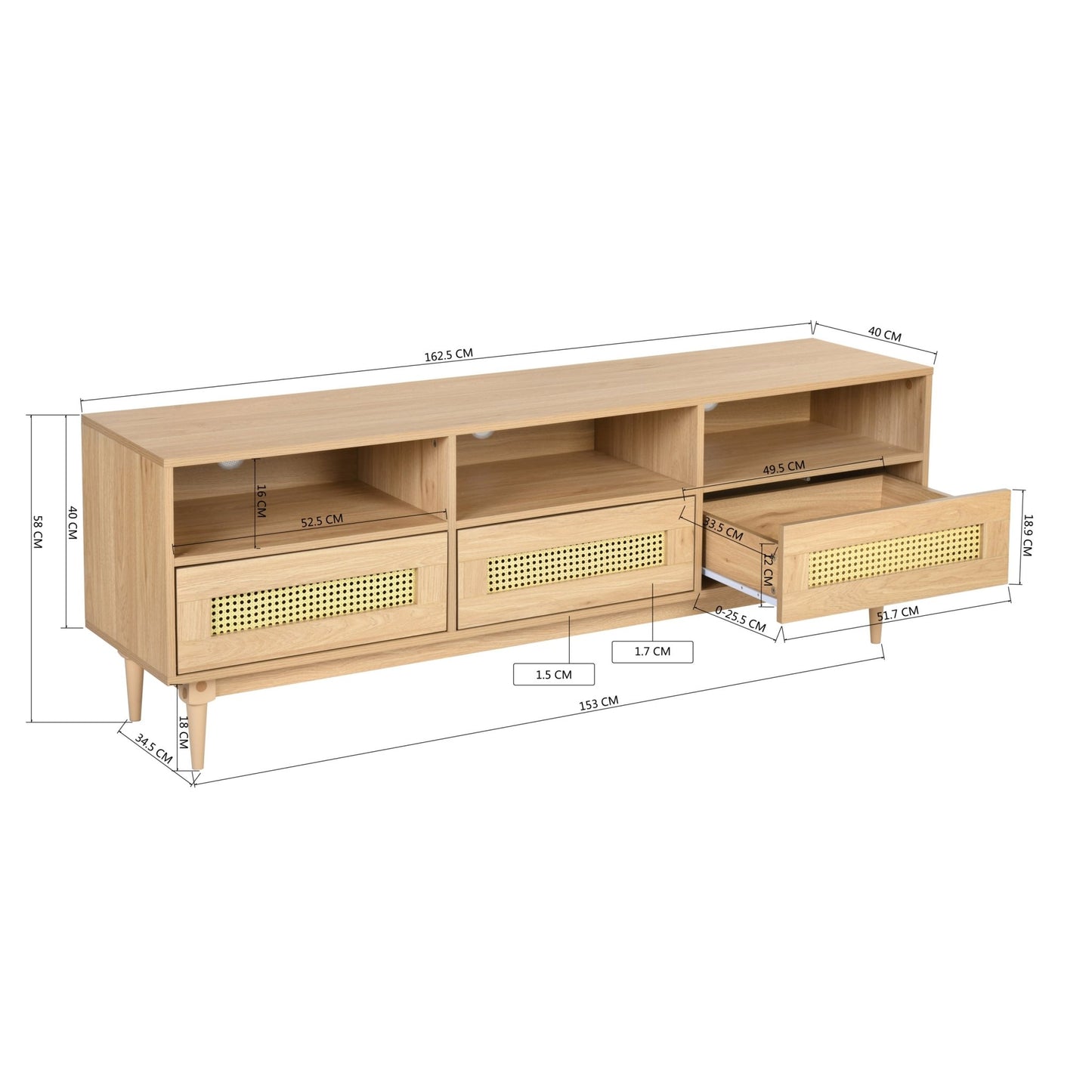 64" TV Stand for 65/70 inch TV Entertainment Cabinet Console with Rattan Storage Drawers for Living Media Room - Groovy Boardz