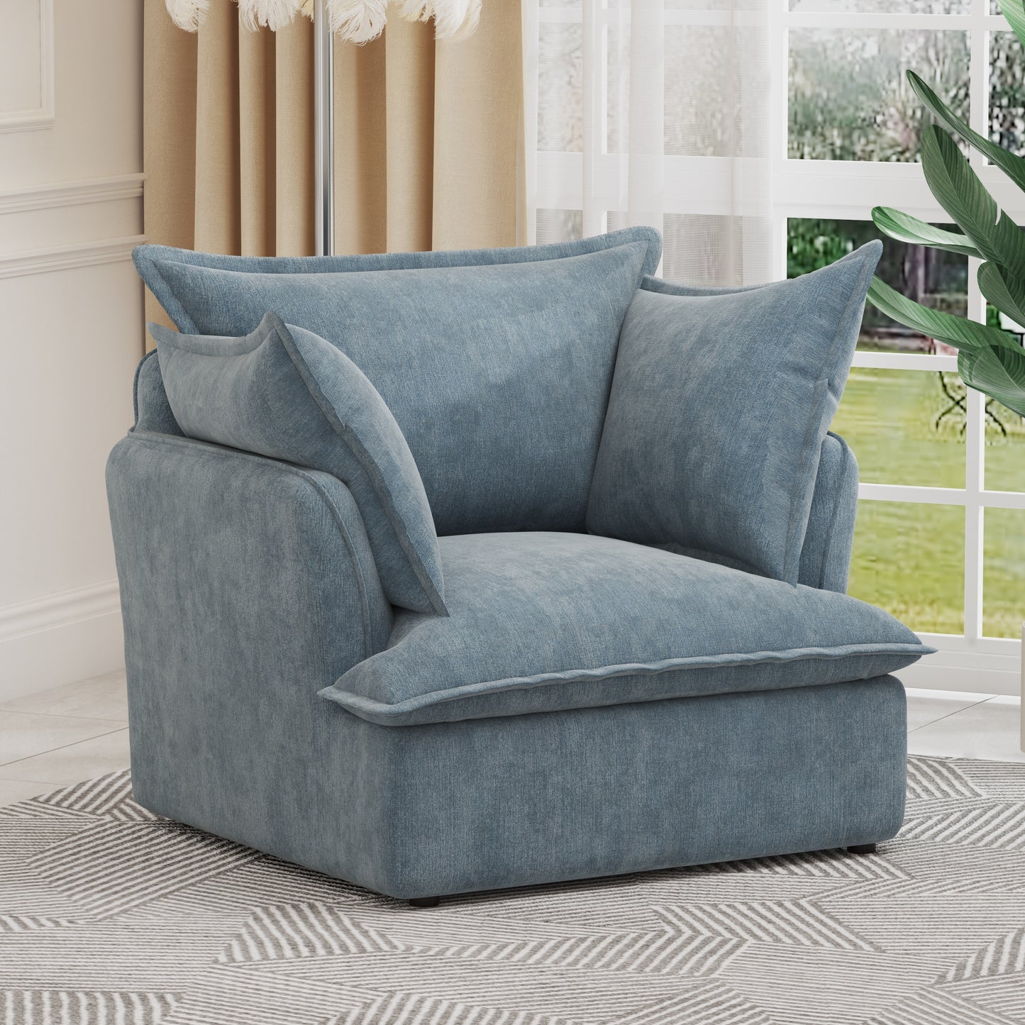 Chenille Armchair-Modern Accent Chair & Single Sofa Chair,Comfortable Seating for Living Room & Bedroom, Blue