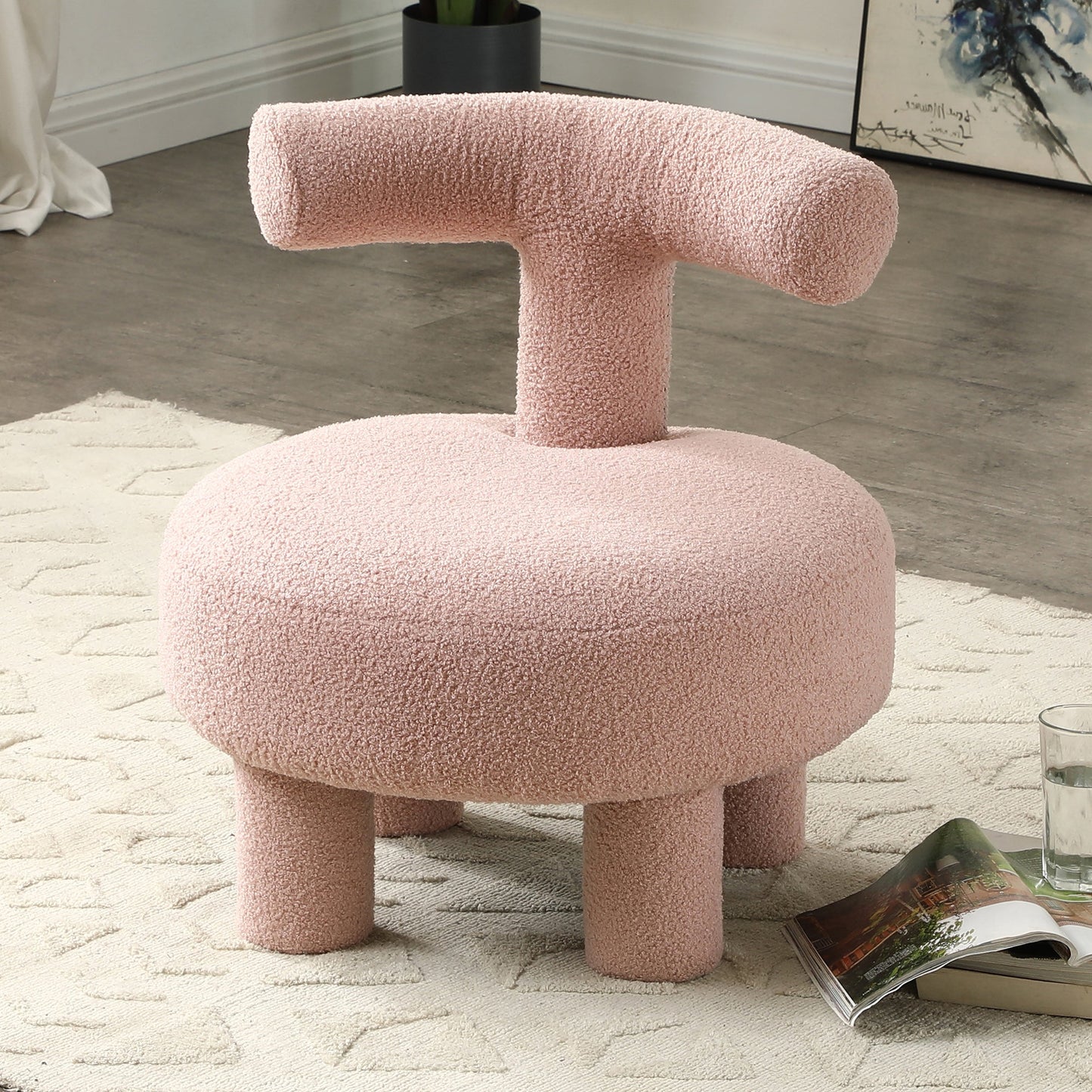 Modern Sherpa Fabric Chair Upholstered Creative Ottoman Pouf