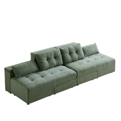 Convertible 3 in 1 Sleeper Sofa and Sectional Sofa with 4 Storage Space for Living Room,Corduroy Couch With 4 pillows,Corduroy