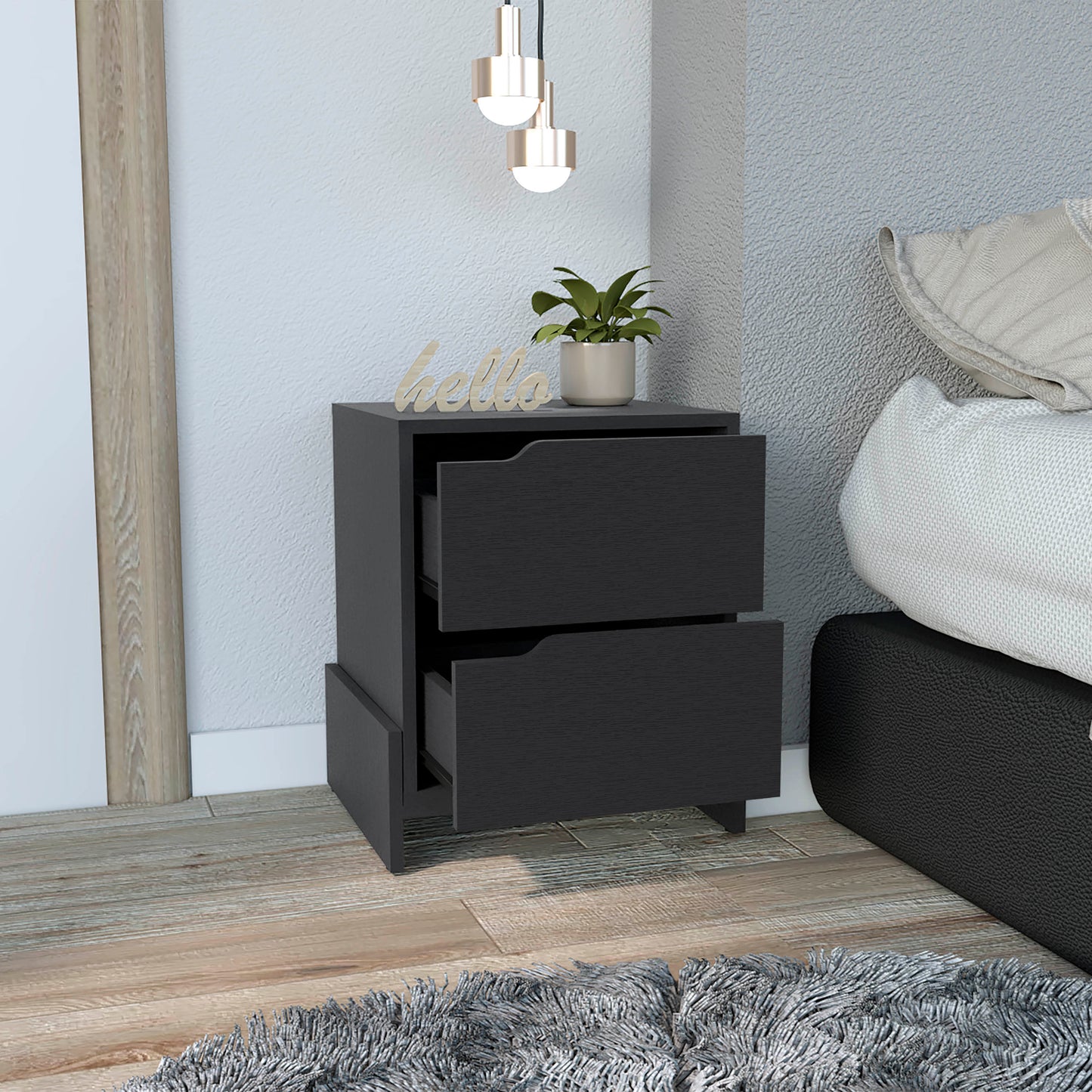 Luss Nightstand, Bedside Table with 2-Drawers