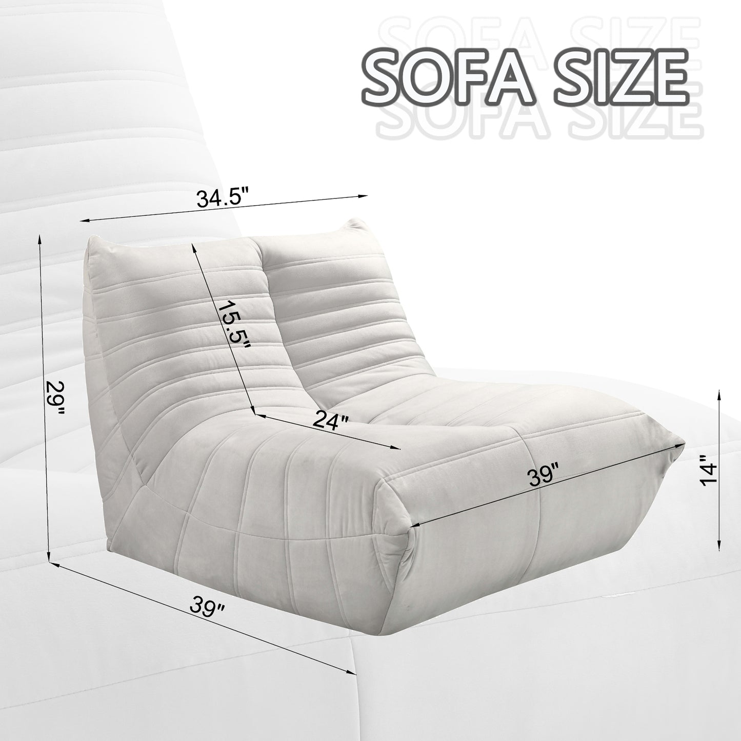 Fireside chair, Large bean bag chair for adults, Lazy floor sofa for home, Playing bean bag chair, One-piece high resillence sponge, Flannelette fabric, Light Gray