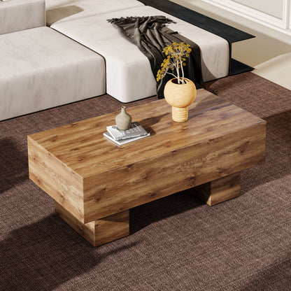 This modern rectangular coffee table features a stylish wood color, making it an ideal addition to any living room or apartment, and measures 43.3 "x 21.6" x 17.2 ".