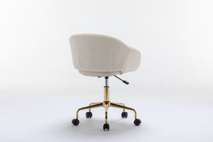 047-Mesh Fabric Home Office 360°Swivel Chair Adjustable Height With Gold Metal Base,Beige