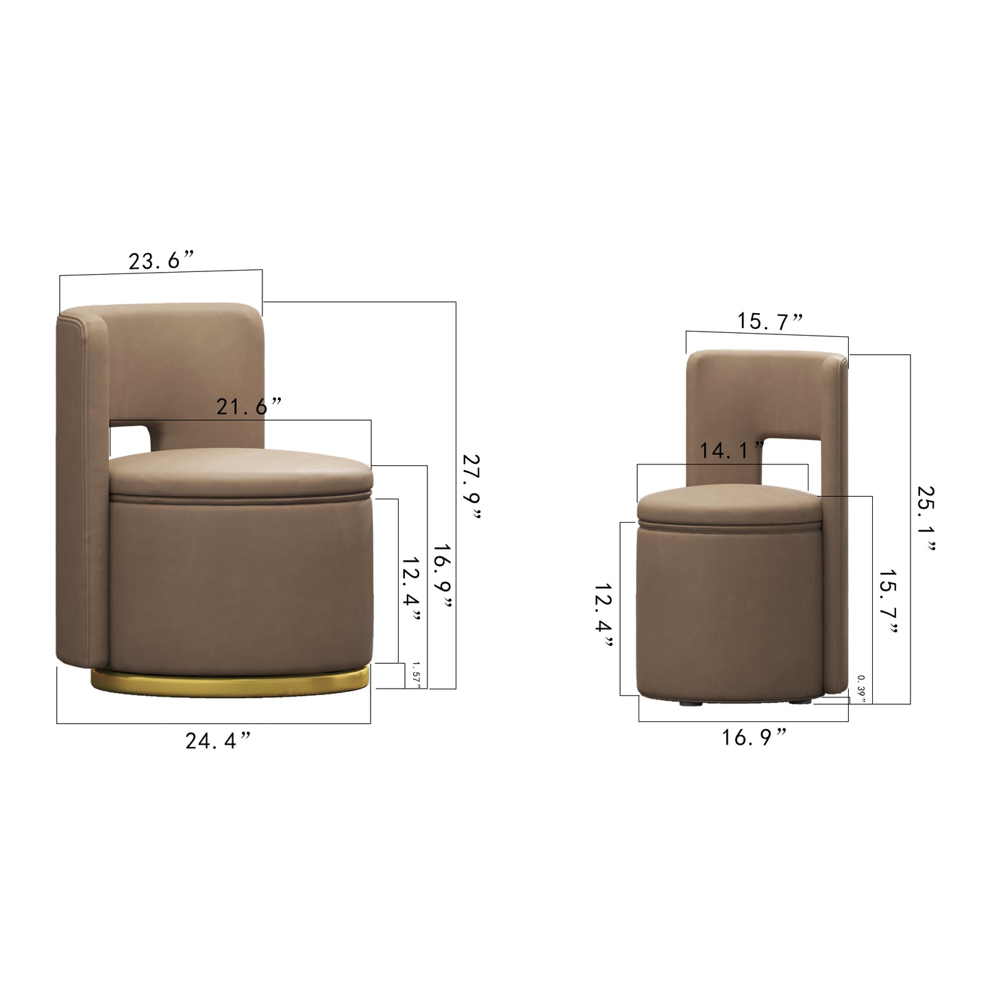 360° Round Swivel Chair with Storage under Seat, Comfy Chair for Living Room Bedroom Reading Room (Brown)