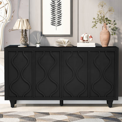 U_STYLE Stylish Storage Cabinet Sideboard Wooden Cabinet with Embossed Curved Doors,Suitable for Living Rooms, Entrance and Study Rooms