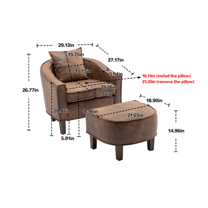 COOLMORE Accent Chair with Ottoman, Mid Century Modern Barrel Chair Upholstered Club Tub Round Arms Chair for Living Room