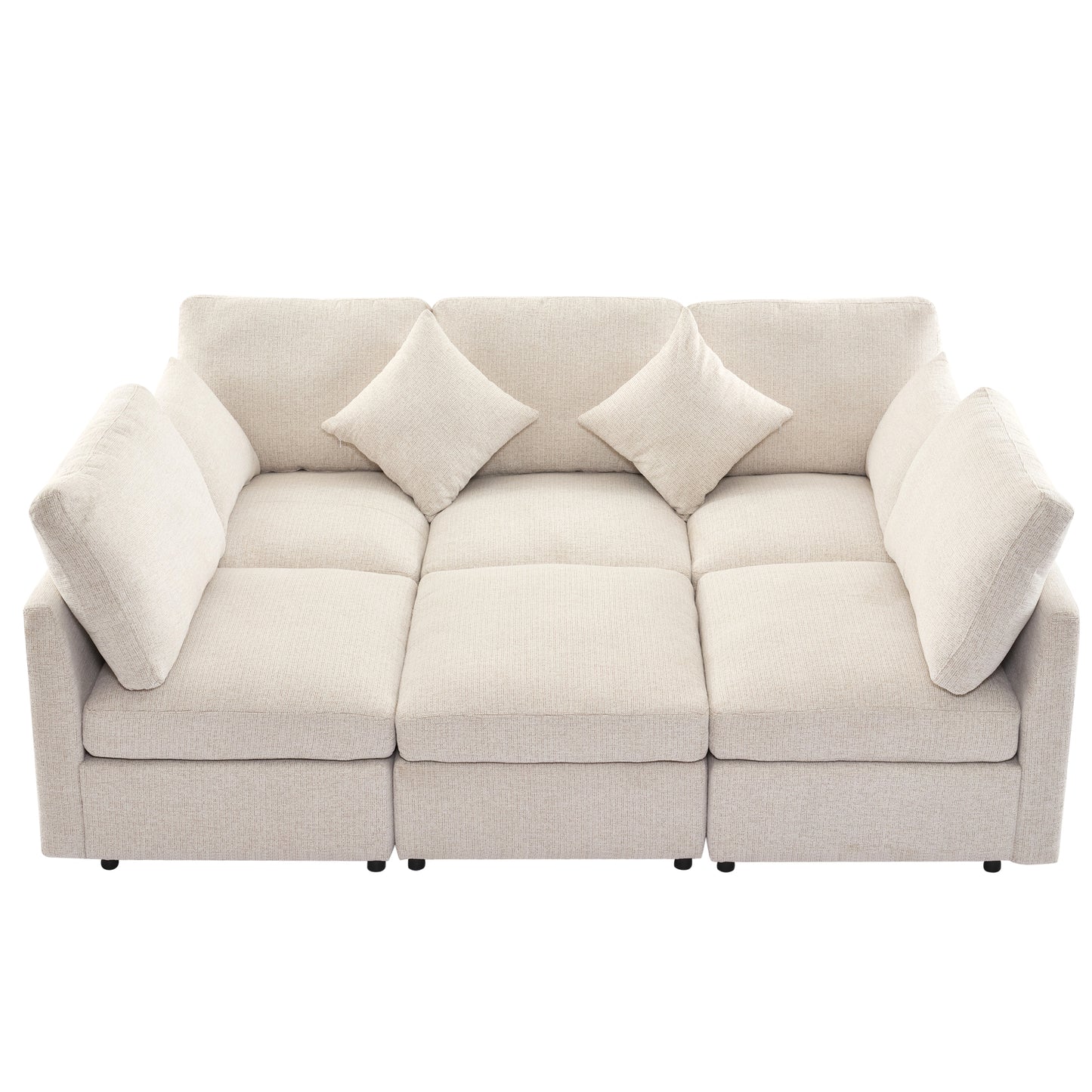 85.4" Sectional Sofa Modular Sofa U-shaped Sofa Couch Sofa Bed L-shaped Sofa with a Movable Ottoman and Two USB Ports for Living Room, Beige