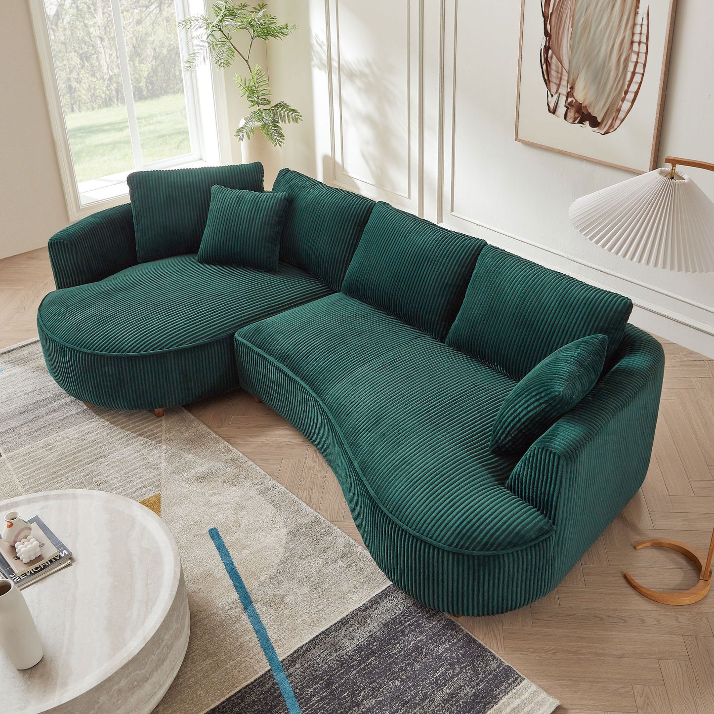 122.04 inch Oversized Sectional Sofa, Modern Couch with Chaise, Comfy Sofa Couch with Left  Facing Chaise,Corduroy Sofa Green