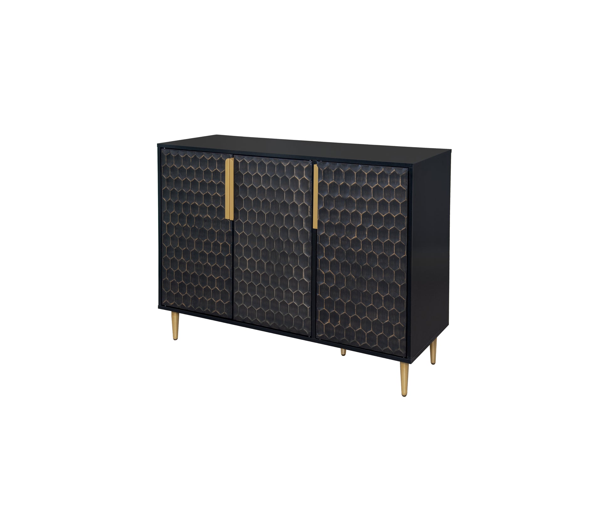 3 Door Storage Cabinet,Buffeet Sideboard with Adjustable Shelves,Honeycomb Seamless Hexagons Pattern Metal Door for Living Room,Dinging Room,Kitchen,Entrance