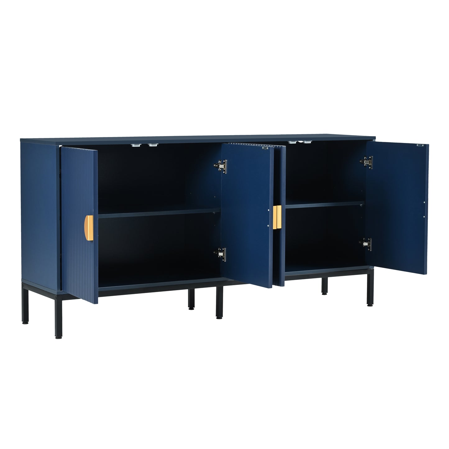 U_STYLE  Exquisite Vertical-Striped Four-Door Sideboard with Sturdy Metal Legs and Semi-Circular Handles, Suitable for Study, Entryway and Living Room