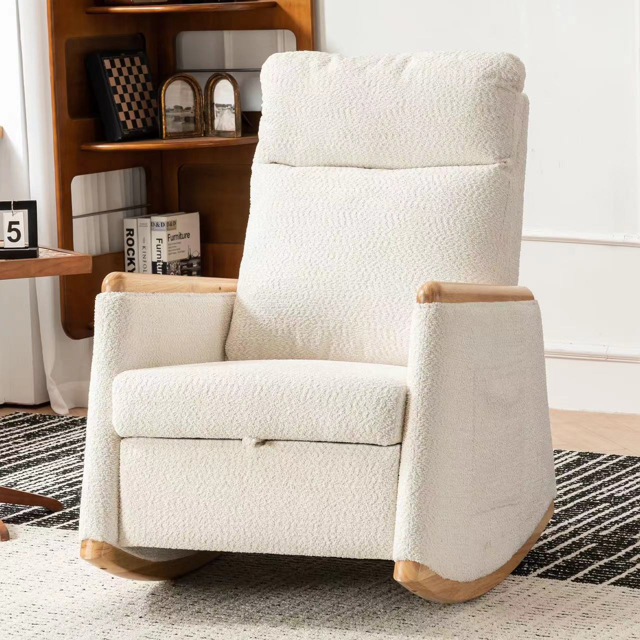 Accent Rocking Chair with Footrest High Back Rubber Wood Rocking Legs Bedroom Living Space 38.6D X 26.8W X 40.6H Inch