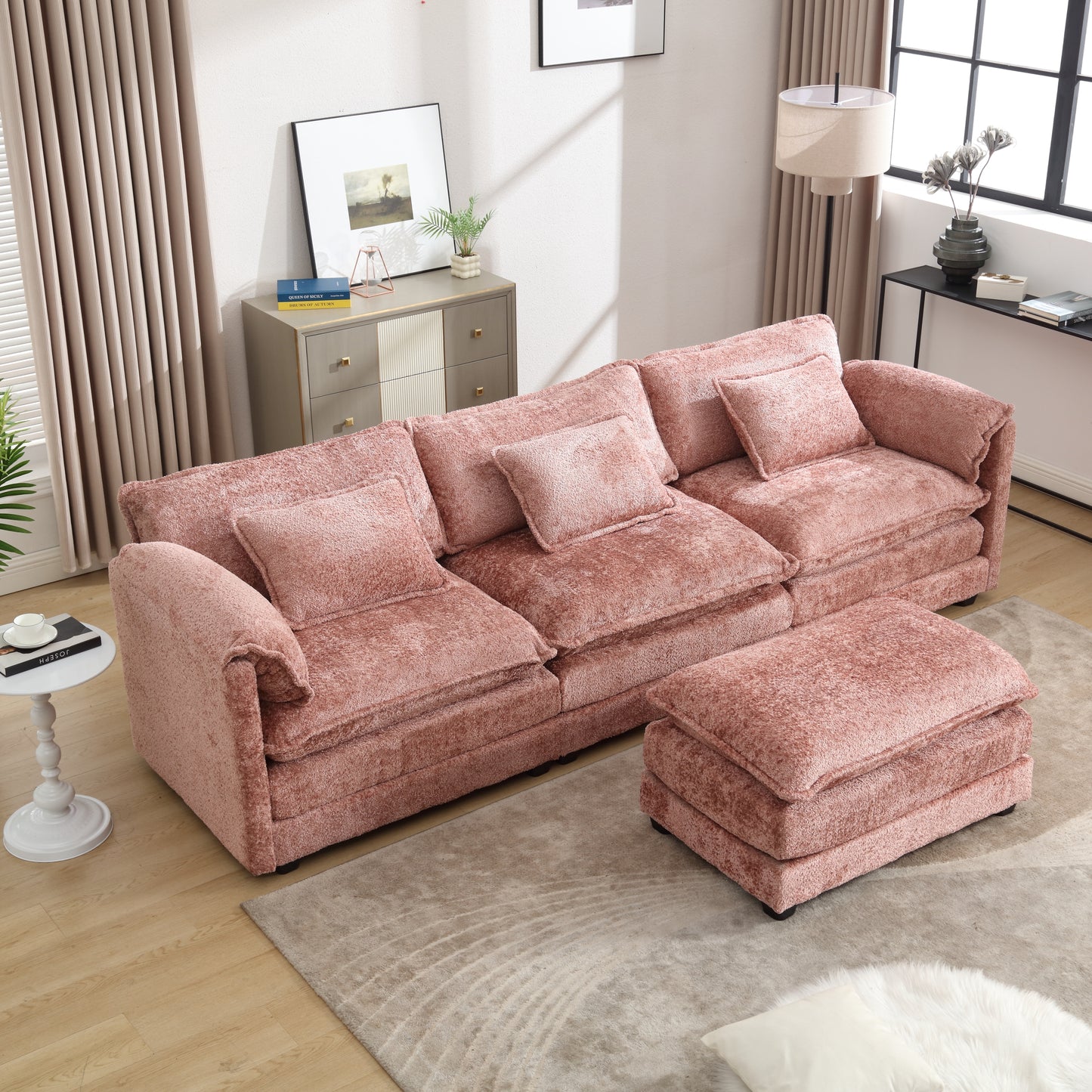 Modern Large boucle Fabric L-Shape Sectional Chenille fabric, movable pedals, detachable armrests, oversized three-seat Sofa