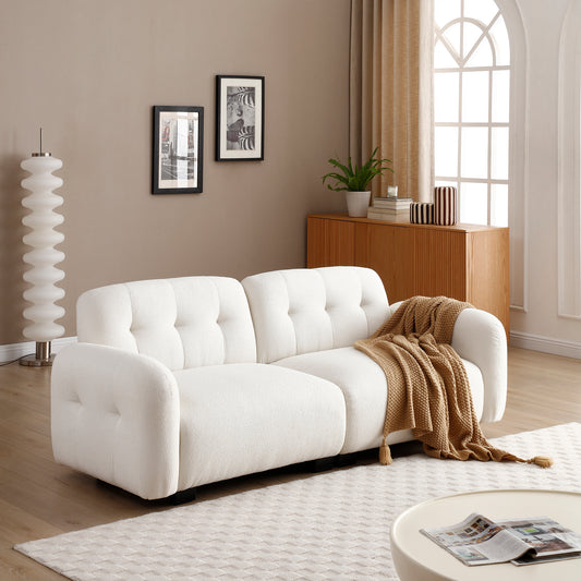 81.48 Modern Sofa Couch,3-Seater Teddy Sofa Sectional with wooden Legs for 3-4 Persons, Upholstered Deep Seat Love Seat Sofa Chaise for Living Room,Bedroom, Apartment and Office,Beige