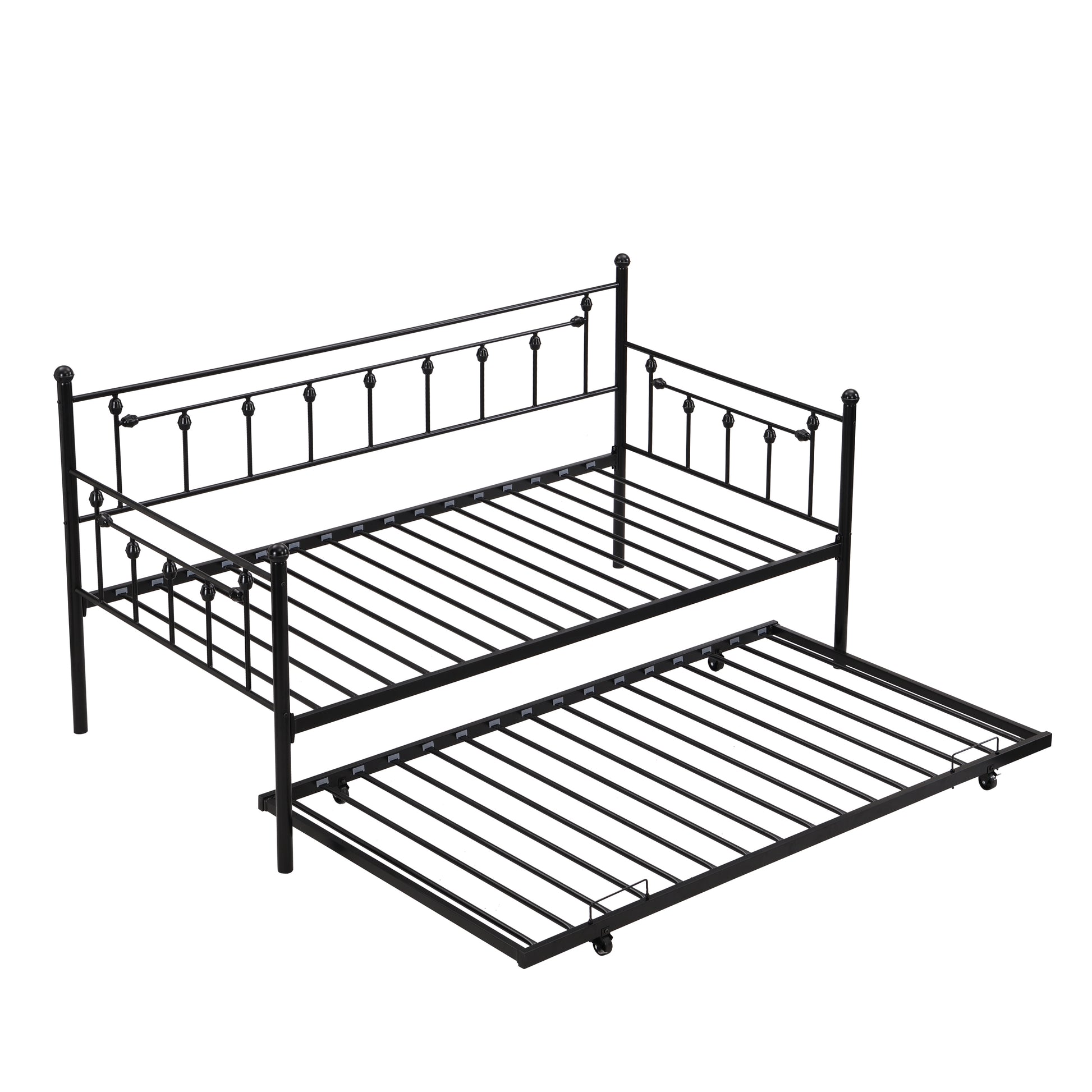 Twin Size Metal Daybed with Pull Out Trundle, Modern 2 in 1 Sofa Bed Frame for Kids Teens Adults,Single Daybed Sofa Bed Frame for Bedroom Living Room Guest Room,No Box Spring Needed