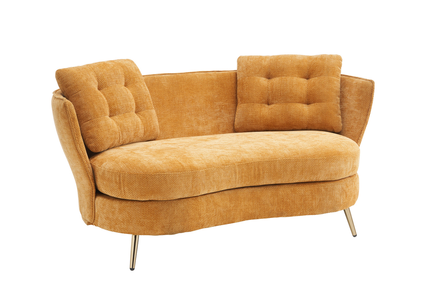 Polyester fiber Loveseat Sofa Upholstered Couch with Golden Metal Legs Club Two-Seat Sofa for Living Reading Room Bedroom Apartment Small Space Dorm,Yellow.