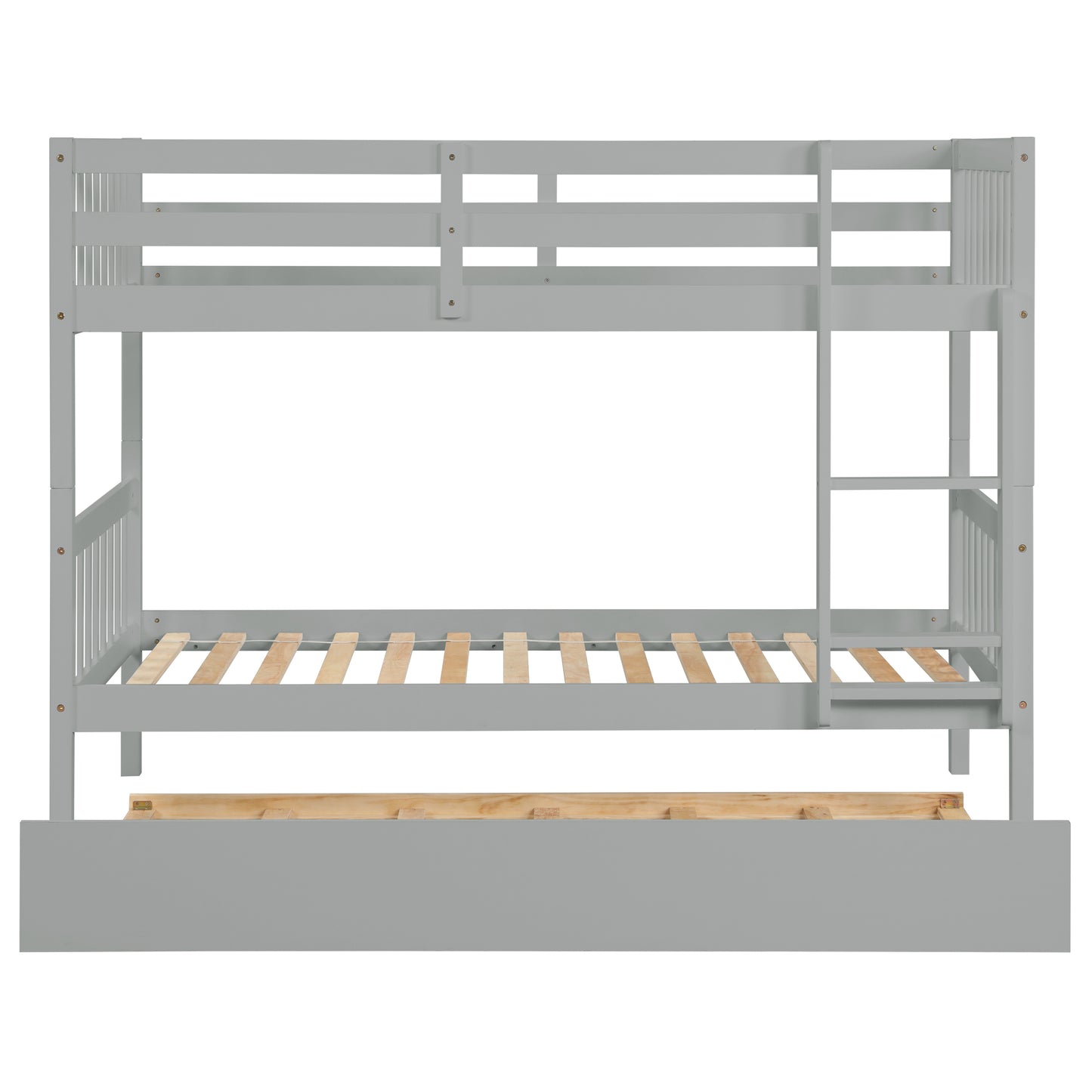 Twin Over Twin Bunk Beds with Trundle, Solid Wood Trundle Bed Frame with Safety Rail and Ladder, Kids/Teens Bedroom, Guest Room Furniture, Can Be converted into 2 Beds,Grey (Old Sku:W504S00027)