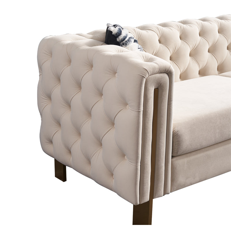 Chesterfield Modern Tufted Velvet Living Room Sofa, 84.25''W Couch,Cream