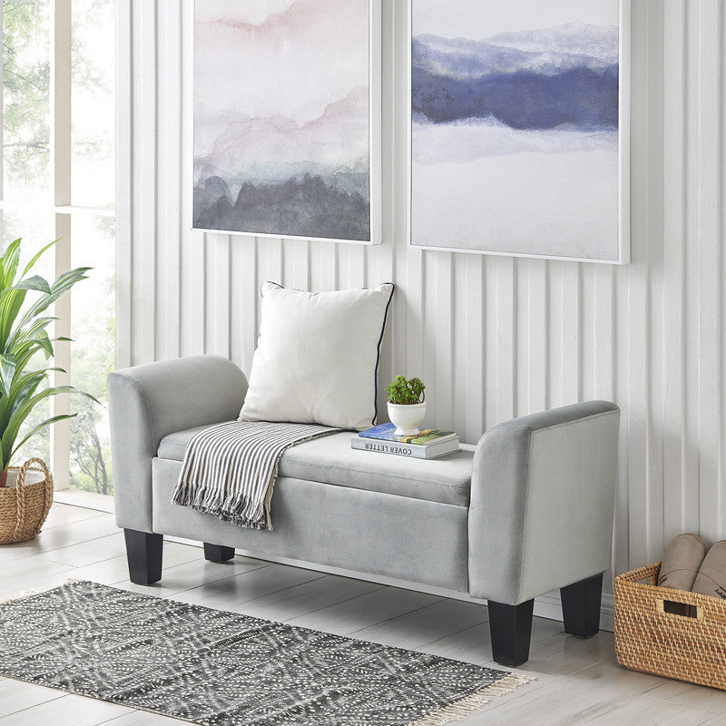 Mila 55" Gray Velvet Ottoman Bench with Storage