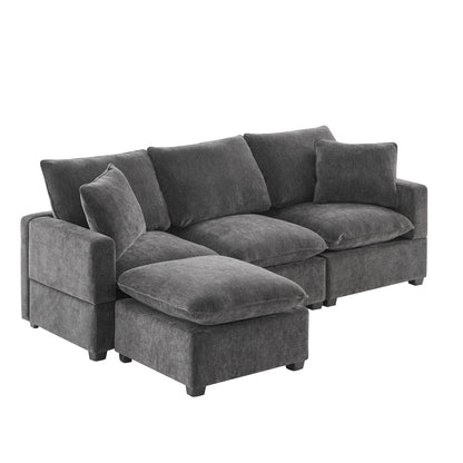 [VIDEO provided] [New] 84*57" Modern Modular Sofa, 4 Seat Chenille Sectional Couch Set with 2 Pillows Included, Freely Combinable Indoor Funiture for Living Room, Apartment, Office, 2 Colors