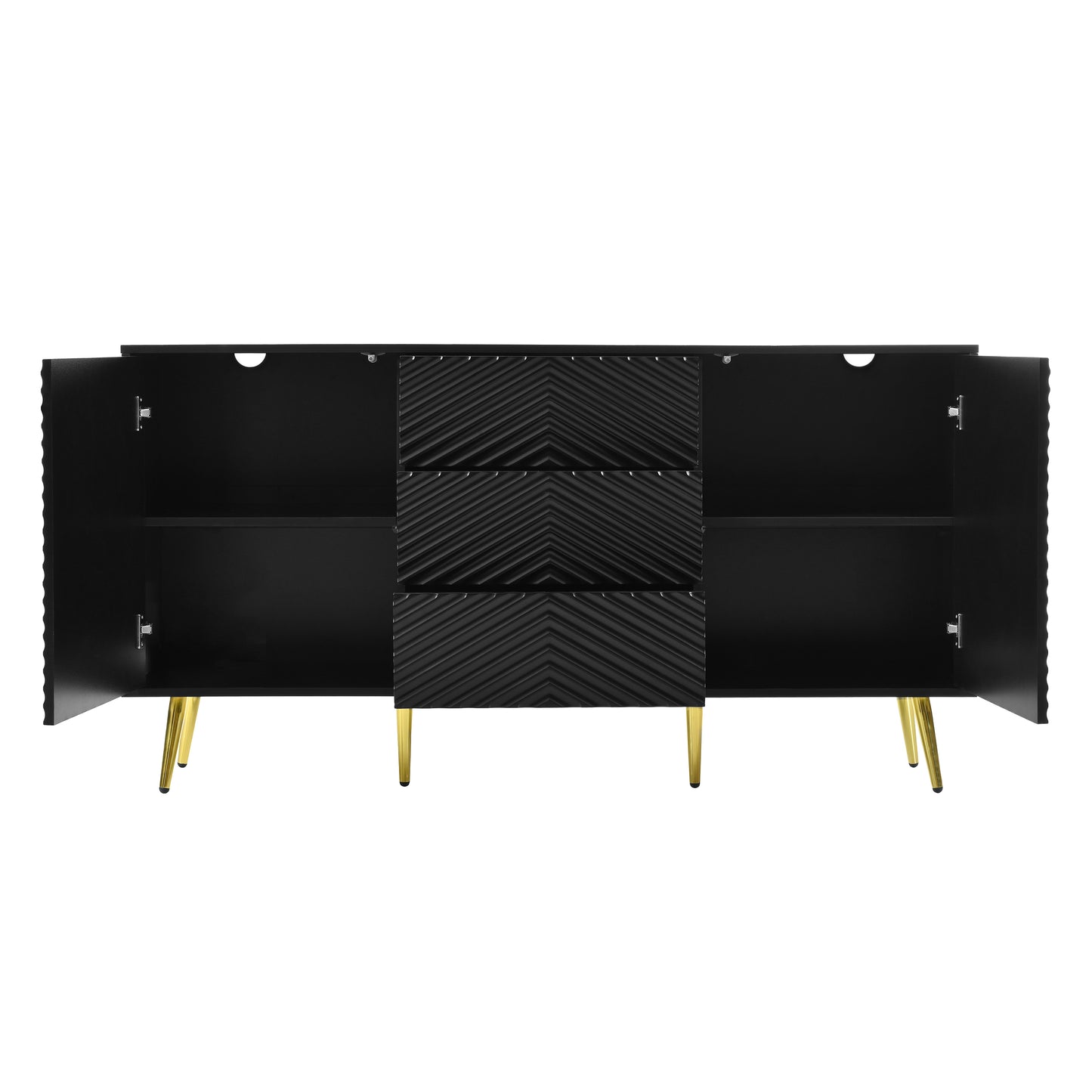 U_STYLE  Modern Sideboard with Geometric Line Design, Conical Metal Legs, and Central Drawers for Stylish Storage, Suitable for Study, Entryway and Living Room