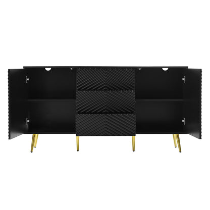 U_STYLE  Modern Sideboard with Geometric Line Design, Conical Metal Legs, and Central Drawers for Stylish Storage, Suitable for Study, Entryway and Living Room