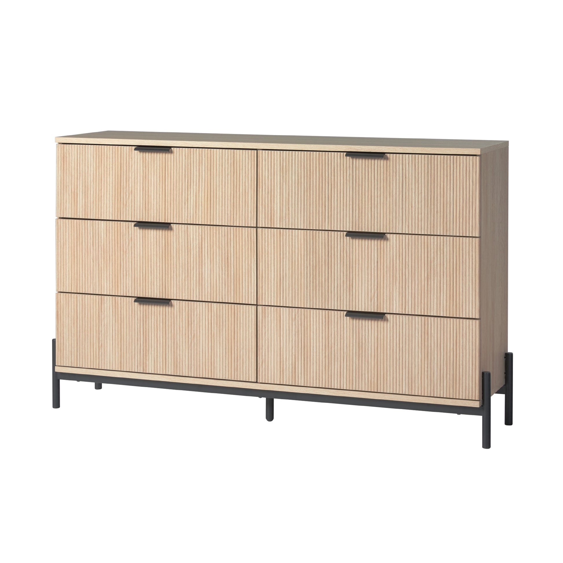 Mid-Century 6-Drawer Dresser with Reeded Drawer Fronts, Coastal Oak