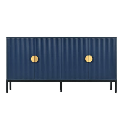 U_STYLE  Exquisite Vertical-Striped Four-Door Sideboard with Sturdy Metal Legs and Semi-Circular Handles, Suitable for Study, Entryway and Living Room