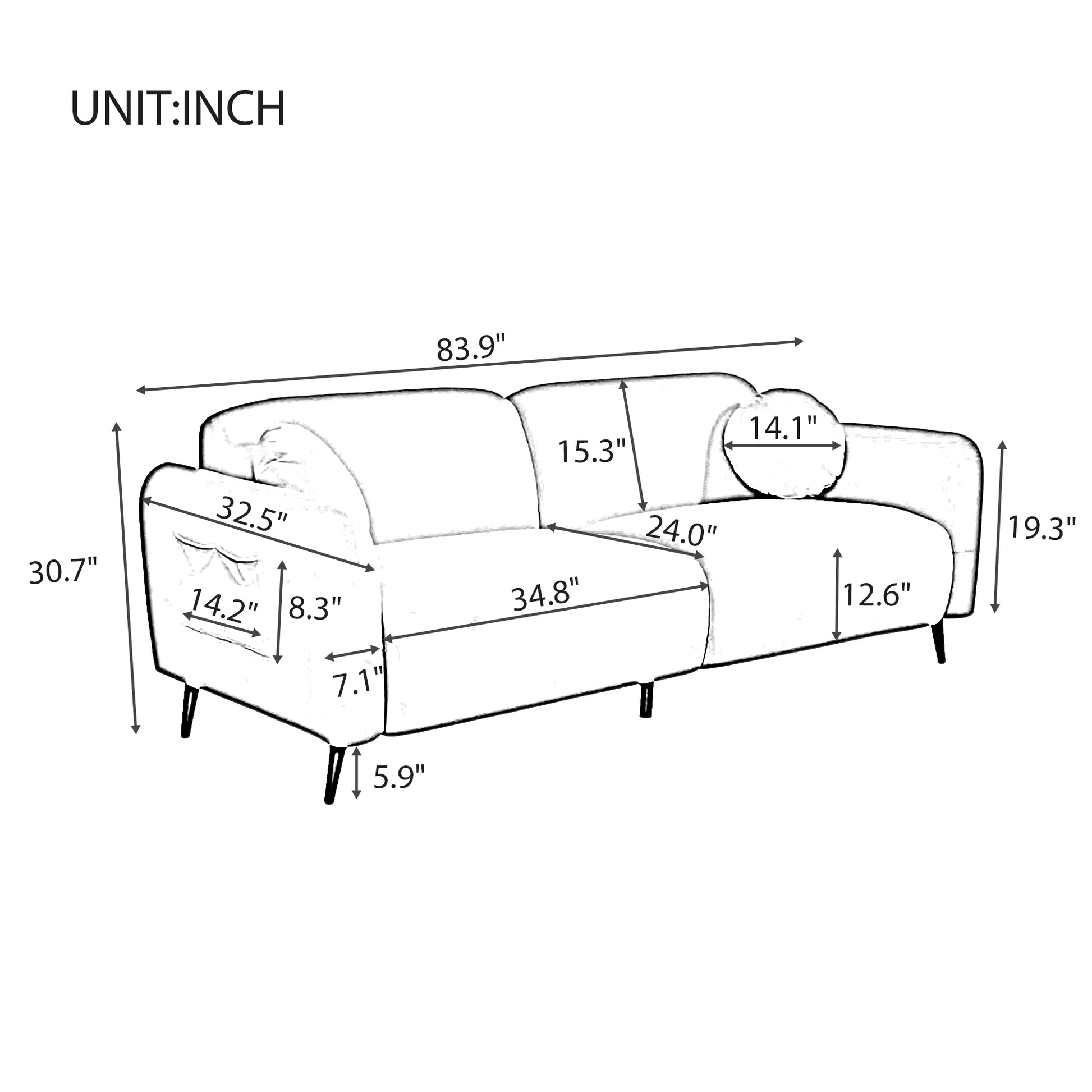 U_Style  83.9''Upholstered Sofa for Living Room, Bedroom, and Apartments