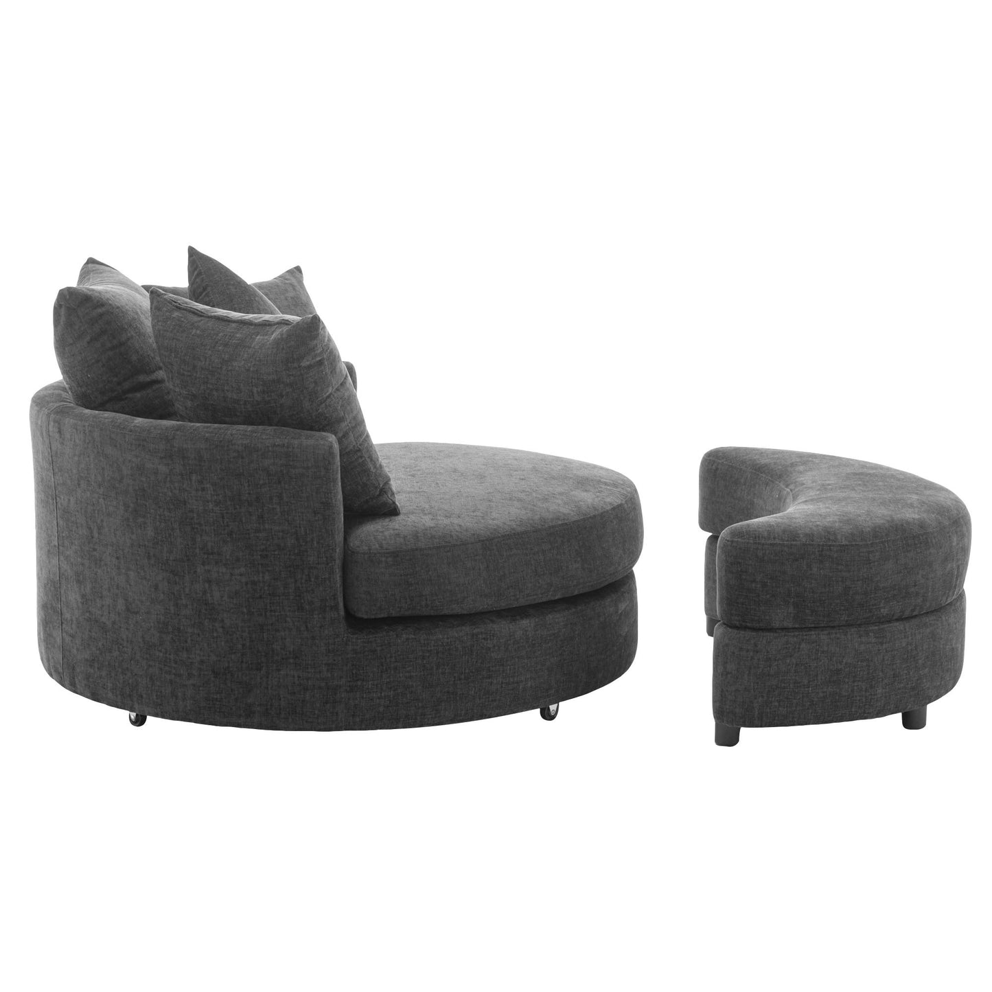 Orisfur. 360° Swivel Accent Barrel Chair with Storage Ottoman & 4 Pillows, Modern Chenille Leisure Chair Round Accent for Living Room, Gray