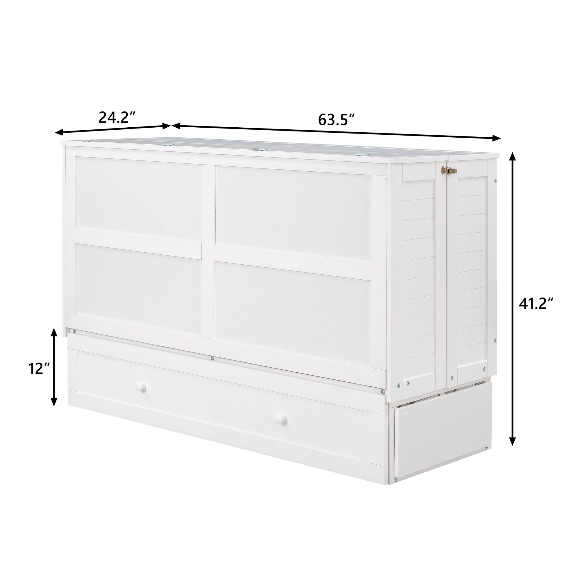 Queen Size Mobile Murphy Bed with Drawer and Little Shelves on Each Side,White