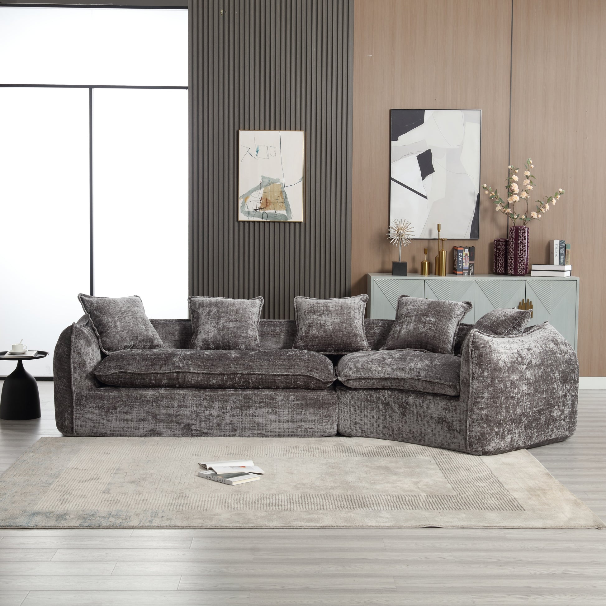 Modular Sectional Sofa, U-Shaped Couch with Sofa for five & Pillows, Modern Minimalist chenille Fabric Large Comfy Cloud Sofas, Living Room Furniture Sets