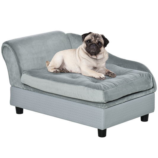 PawHut Luxury Fancy Dog Bed for Small Dogs with Hidden Storage, Small Dog Couch with Soft 3" Foam, Dog Sofa Bed, Cushy Dog Bed, Modern Pet Furniture for Puppies and Little Breeds, Gray