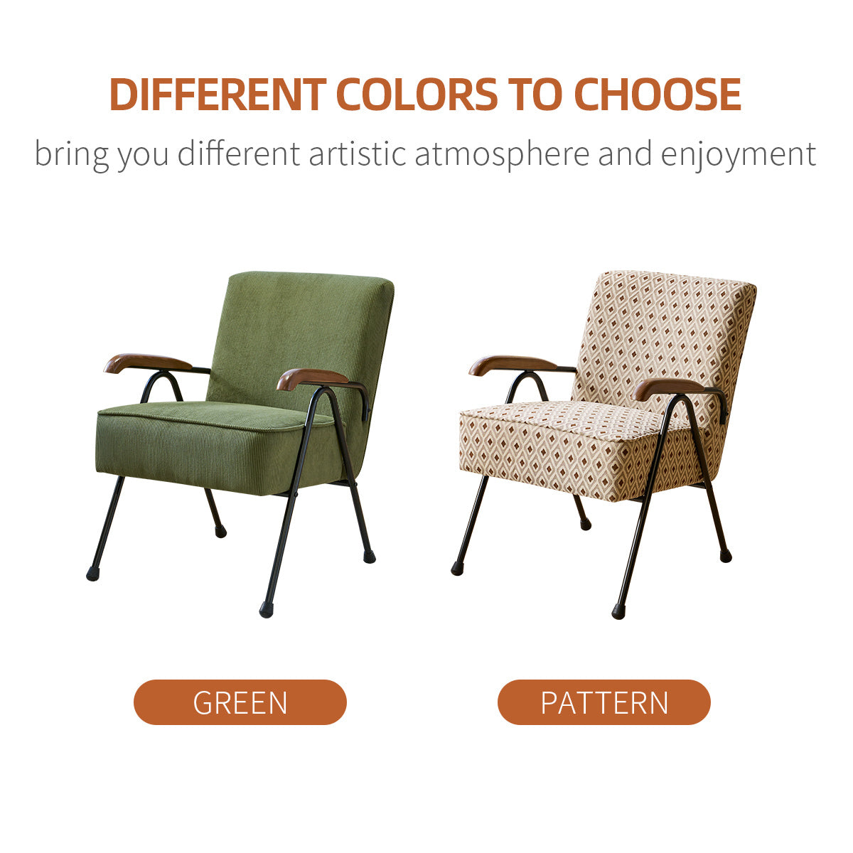 Pattern Colorful Fabric Armchair, Modern Accent Chair High Back, Living Room Chairs with Metal Legs and Soft Padded, Sofa Chairs for Home Office,Bedroom,Dining Room