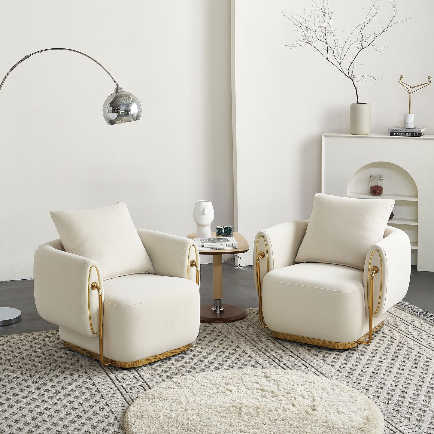 35.83'' W Luxury Modern Single Chair,Accent Chair,Arm Chair for Living Room,Bedroom,Waiting Room,Stainless Steel frame and base in Gold color,Upholstered Soft Velvet Beige Color