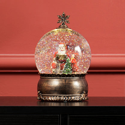 HOMCOM Christmas Snow Globe with Light, Musical Snow Globe with Swirling Glitter, Battery Operated Christmas Decoration for Holiday Party or Gift, Bronze