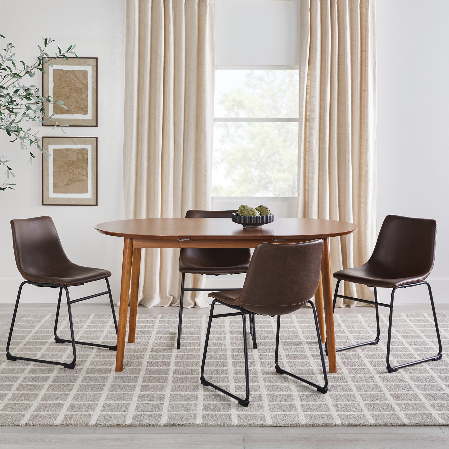 Mid-Century Damsel Extension Dining Table with Removable Leaf, Caramel